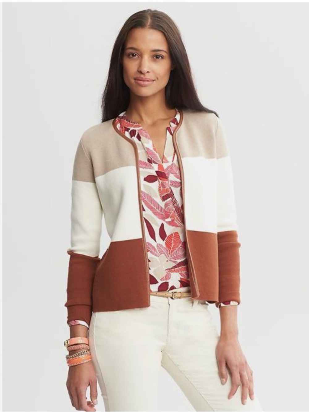 NWT $98 Banana Republic Colorblock Cotton Silk Blend Knit Open Jacket Size XS
